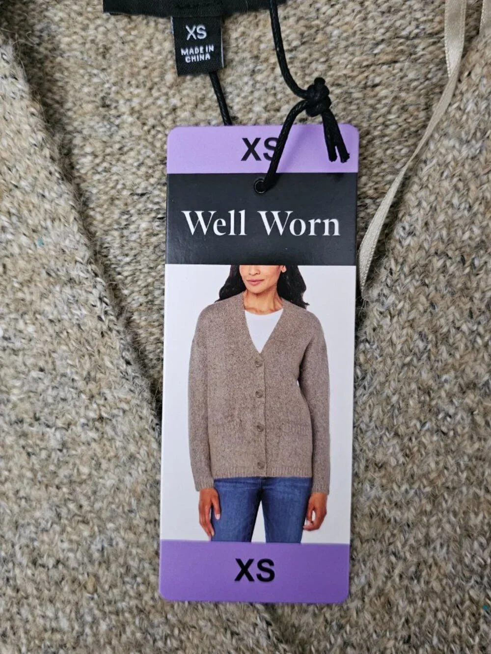 Well Worn Women's New Boyfriend Knit V Neck Button Up Tan Cardigan Sweater XS